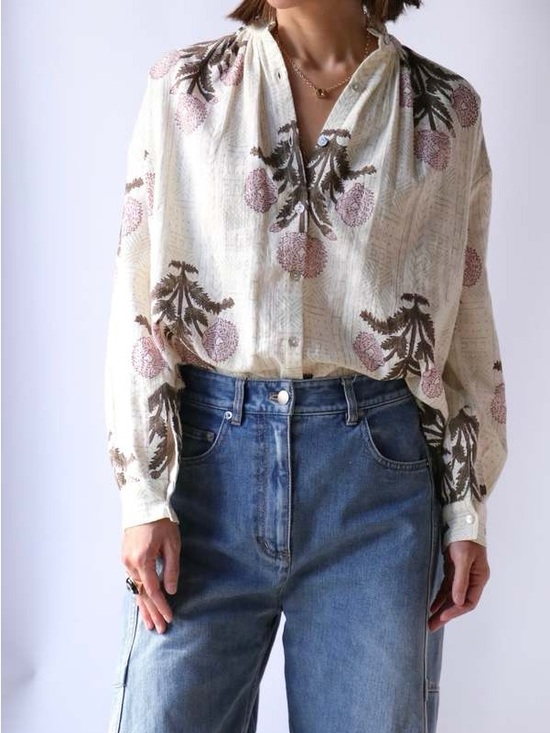 Alix Of Bohemia Tops - Alix of Bohemia Kiki Triple Bloom Shirt Small Cotton Boxy Relaxed Floral Boho